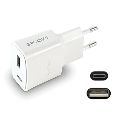 SPINA MURO RICARICA VELOCE - 1 USB + 1 USB C - 20W - BIANCO