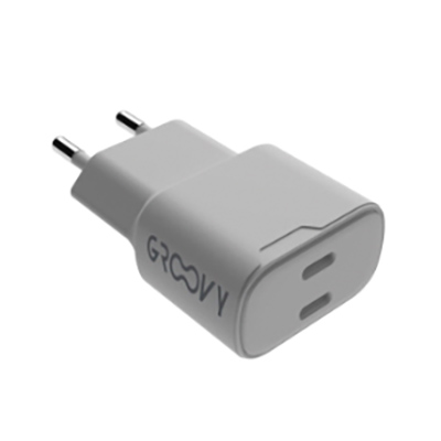Spina da muro ricarica veloce con due porte usb c da 30w in bianco. 8058093303487
