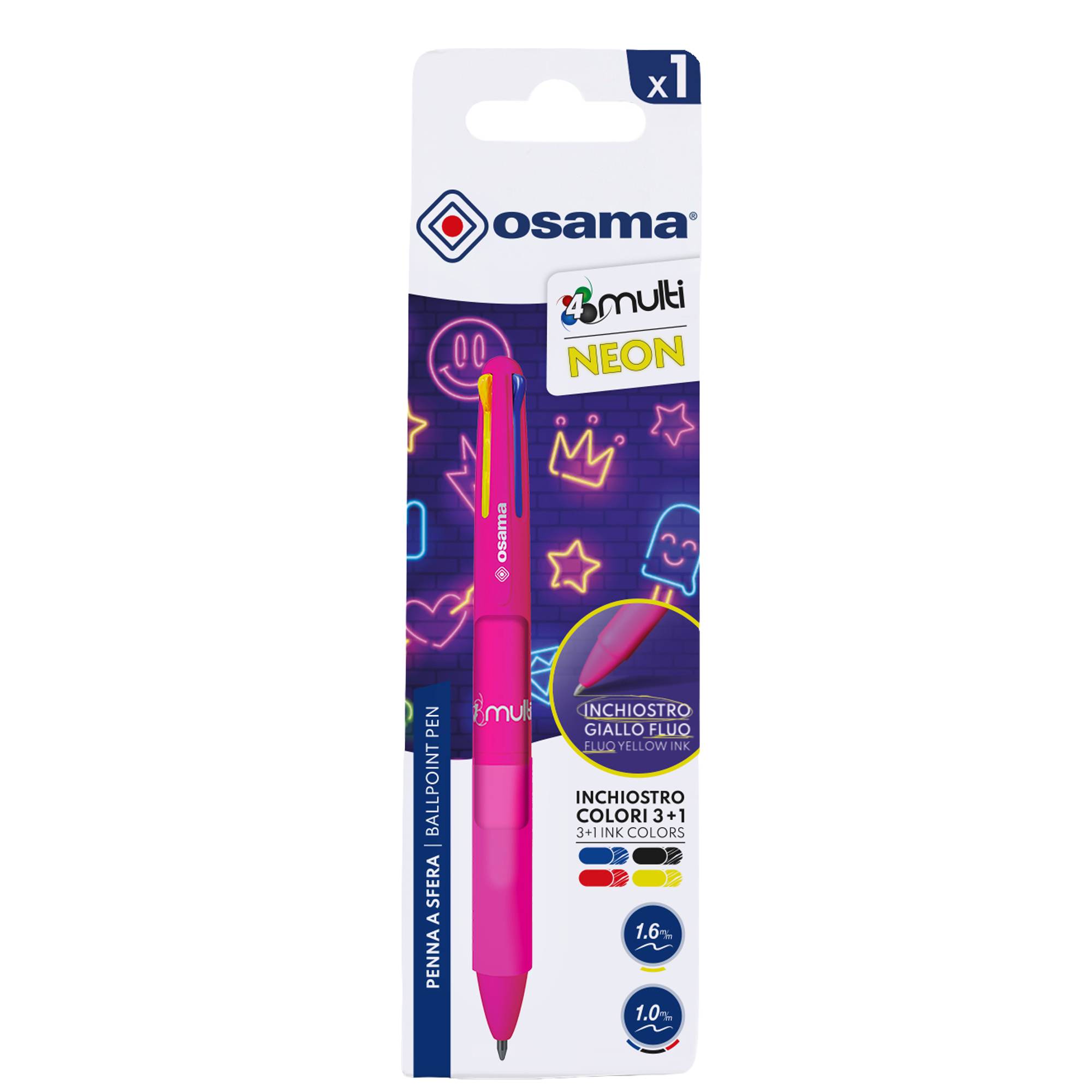 Penna a sfera 4 Multi Chrome - punta 1,00 mm - 4 colori - fucsia neon  - Osama