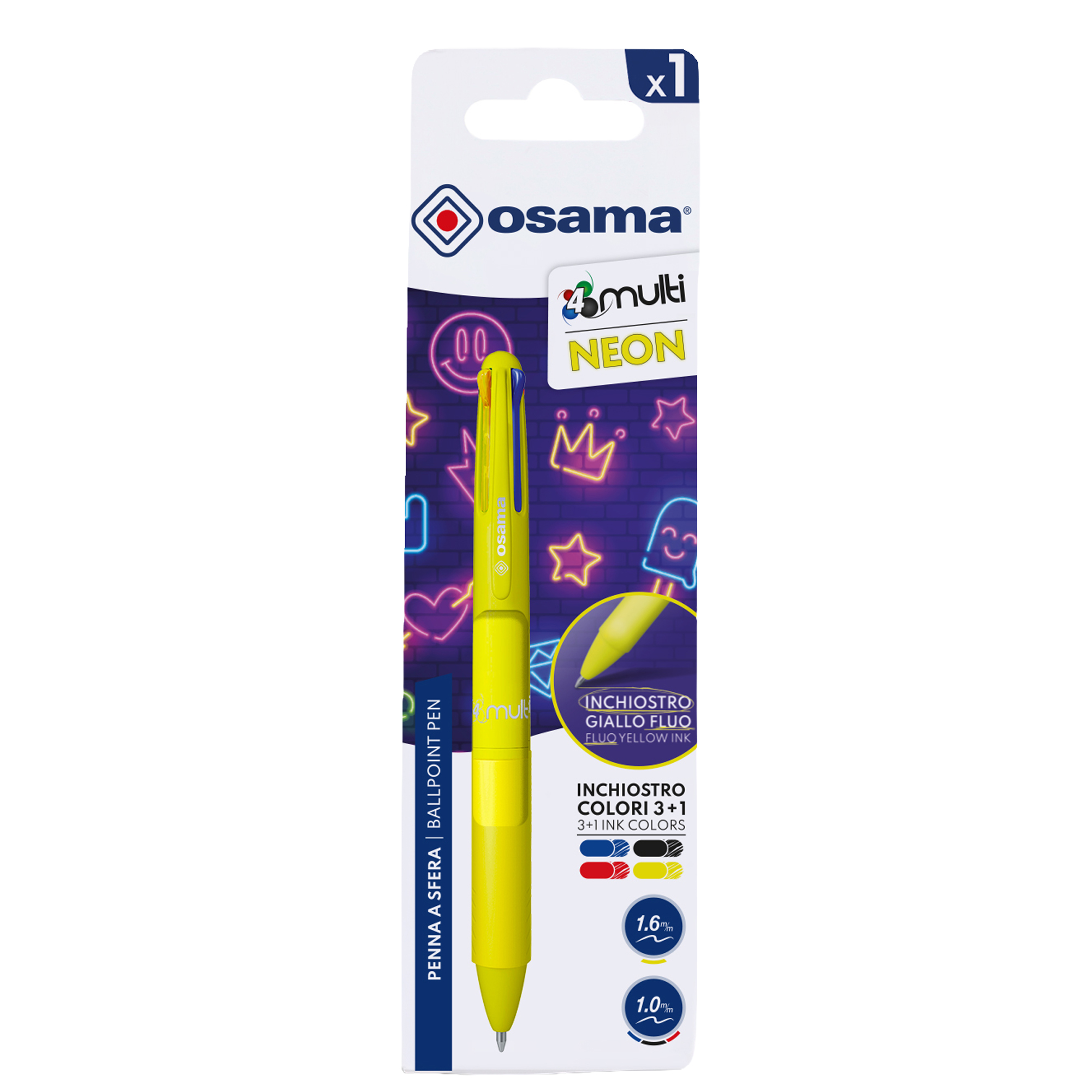 Penna a sfera 4 Multi Chrome - punta 1,00 mm - 4 colori - giallo neon  - Osama