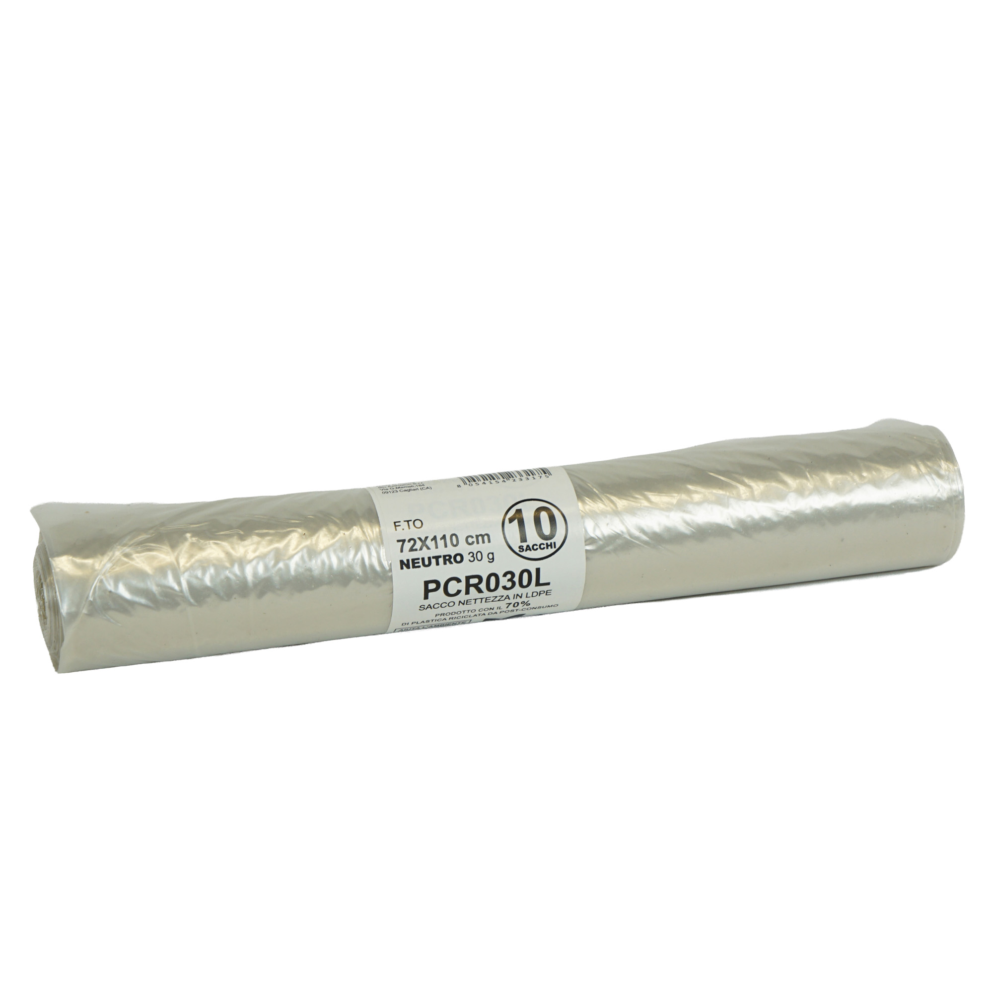 Sacco rifiuti - PCR - 72 x 110 cm - 110 L - 30 gr - neutro -Bio Extrusion - conf. 10 pezzi