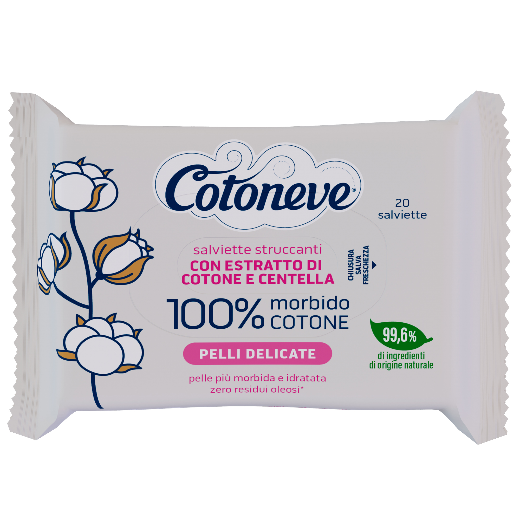 Salvietta struccante - pelli delicate - cotone - Cotoneve - conf. 20 pezzi
