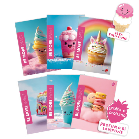 Maxi quaderni Be More Sweet A4 - 100 g/m² - 24+1 ff - 4M - copertina profumata - conf. 10 pz assortiti