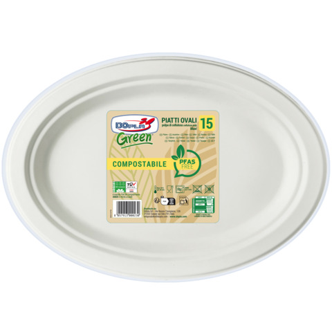 Piatti ovali bianchi in polpa Dopla Green Maxi Pfas Free 254x317 mm bianco - Ø 317 mm - conf. 15 pz - 07905
