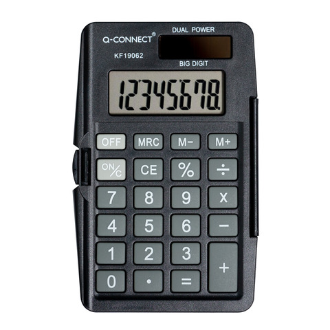 Calcolatrice tascabile Q-Connect a doppia alimentazione in ABS a 8 cifre con custodia - KF19062