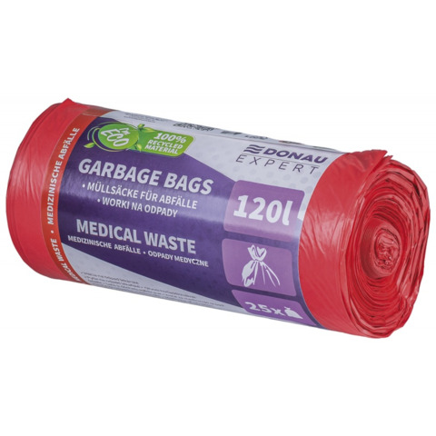 Sacchi immondizia per rifiuti sanitari Donau Expert 120 L 110x69 cm - 25 µm rosso - rotolo 25 pz - 22387736-04