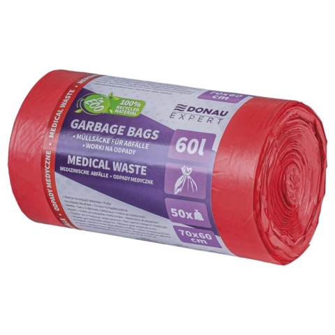 Sacchi immondizia per rifiuti sanitari Donau Expert 60 L 70x60 cm - 20 µm rosso - rotolo 50 pz - 22387723-04