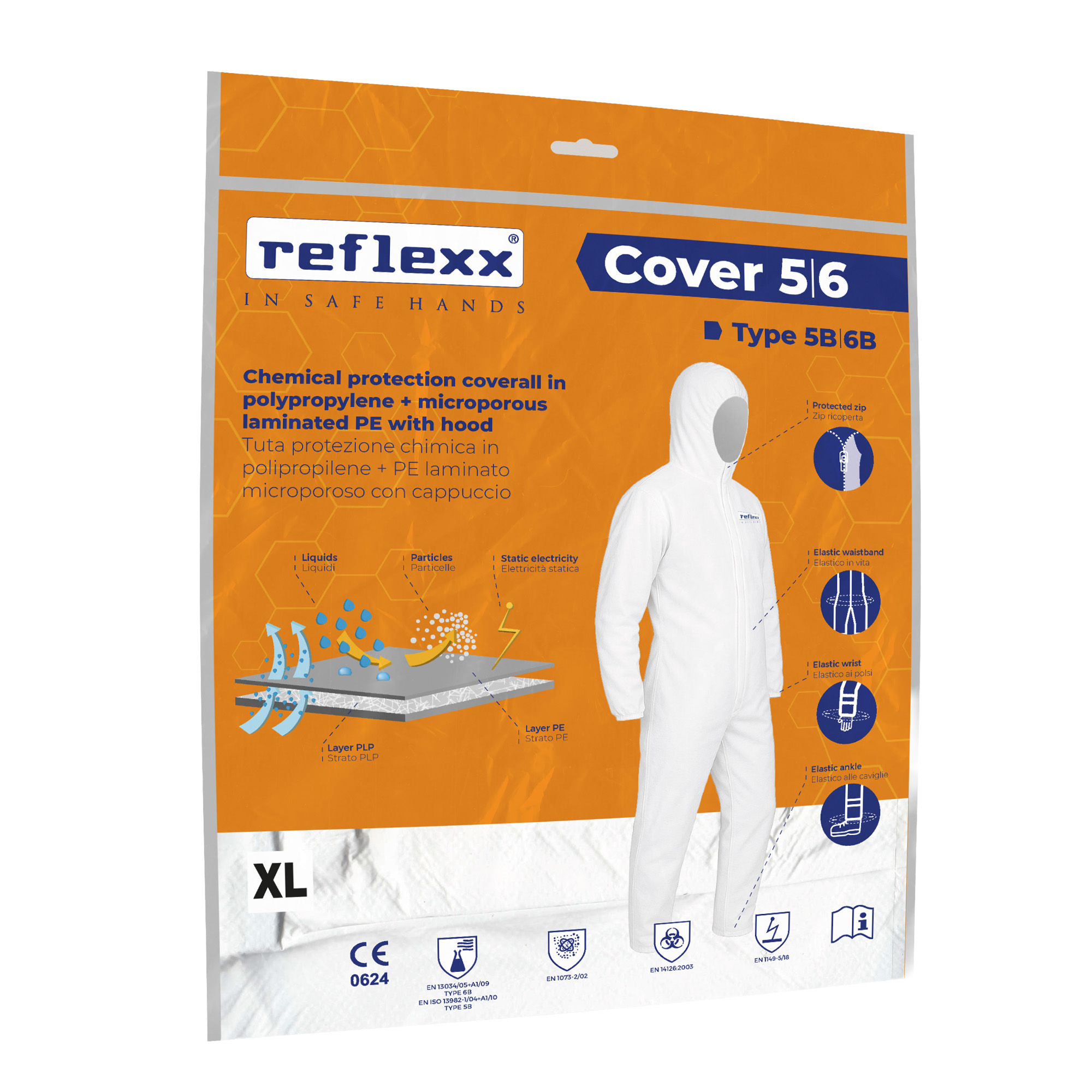 Tuta protettiva monouso Cover 40 - taglia XL - PLP - bianco - Reflexx